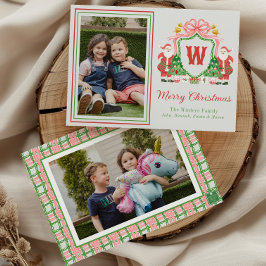 Tarjeta Festiva Watercolor Monogram Initial Santa Crest Photo