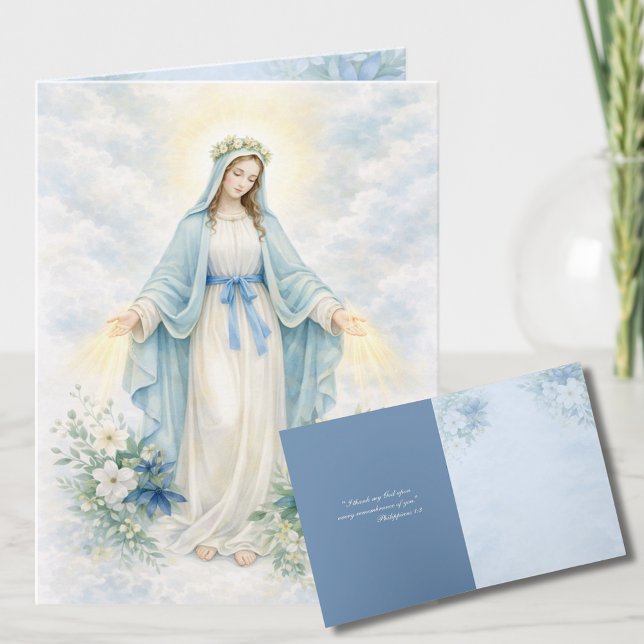 Tarjeta Festiva Watercolor Mother Mary Religious Catholic Floral  (Subido por el creador)