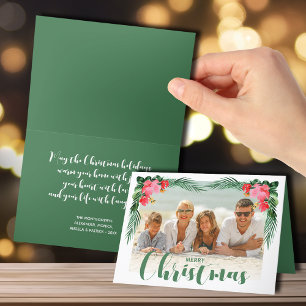 Tarjeta Festiva Watercolor Navidades Florales Tropicales Foto