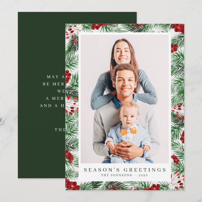 Tarjeta Festiva Watercolor Navidades modernos Foliage Botanicals (Anverso / Reverso)