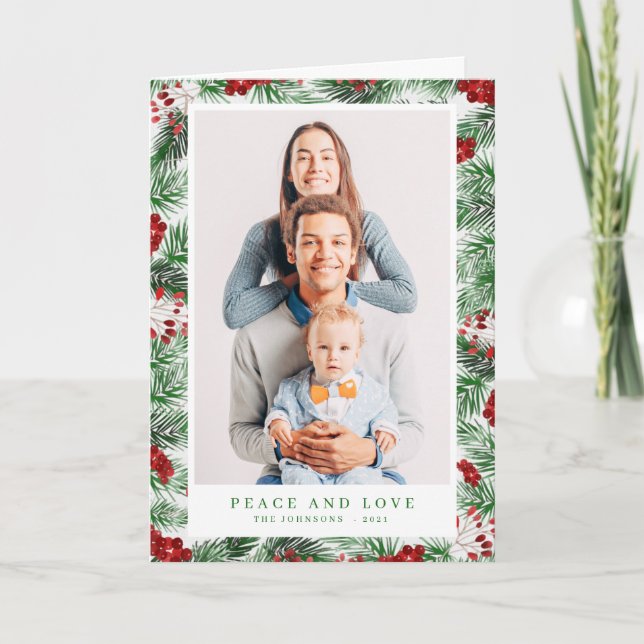 Tarjeta Festiva Watercolor Navidades modernos Foliage Botanicals (Anverso)