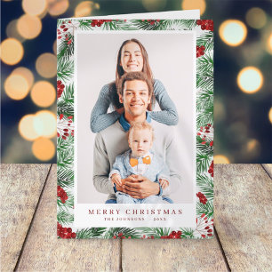 Tarjeta Festiva Watercolor Navidades modernos Foliage Botanicals