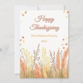 Tarjeta Festiva Watercolor Pampas Grass & Rustic Boho Thankending