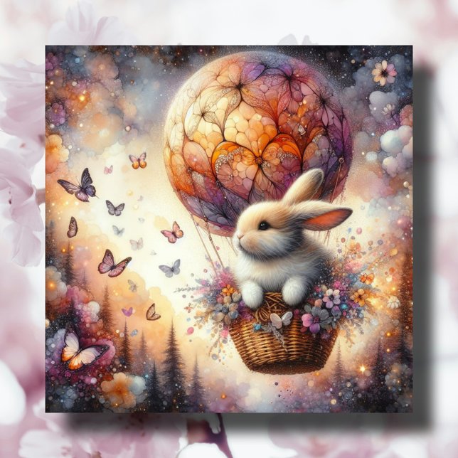 Tarjeta Festiva Watercolor Pastel Easter Egy Bunny Balloon (Subido por el creador)