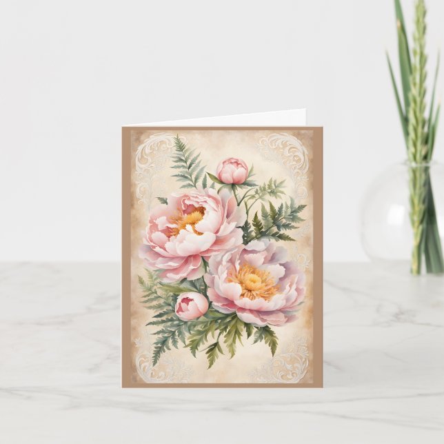 Tarjeta Festiva Watercolor Peonies Valentine (Anverso)