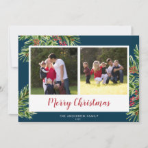 Watercolor Pine 2 Foto Blue Merry Christmas