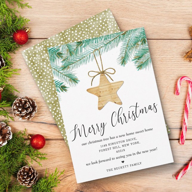 Tarjeta Festiva Watercolor Pine Boughes Nuevo Hogar (Subido por el creador)