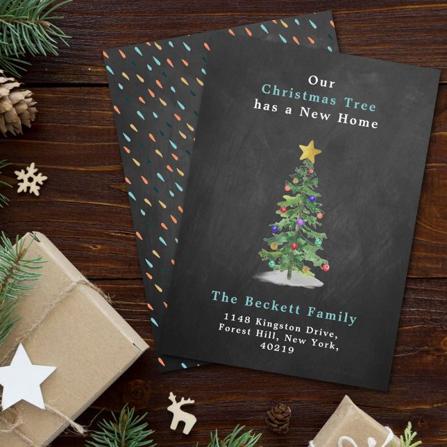 Tarjeta Festiva Watercolor Pine Christmas Tree New Home (Subido por el creador)