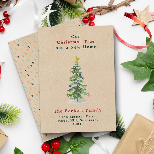 Tarjeta Festiva Watercolor Pine Christmas Tree New Home (Subido por el creador)
