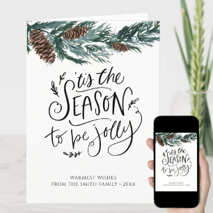 Tarjeta Festiva Watercolor Pine Cone Bough Greeneration Minimalist