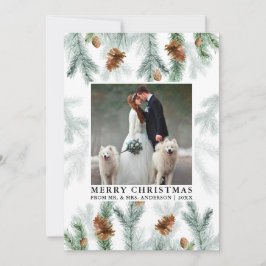 Tarjeta Festiva Watercolor Pine Cone Greenery Boda