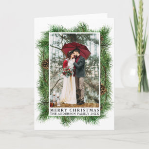 Tarjeta Festiva Watercolor Pine Frame Merry Christmas Photo