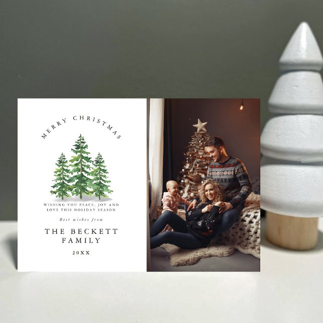 Tarjeta Festiva Watercolor Pine Tree Forest Photo (Subido por el creador)