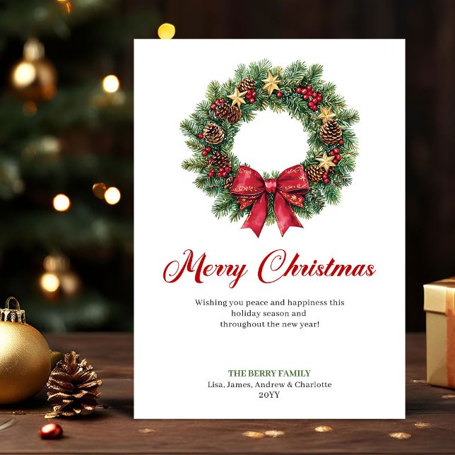 Tarjeta Festiva Watercolor Pine Wreath Christmas Greeting Design (Watercolor Pine Wreath Christmas Greeting Design)