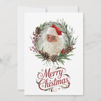 Tarjeta Festiva Watercolor Pinecone and Berry Christmas Wreath