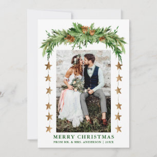 Tarjeta Festiva Watercolor Pines Boho Navidades Nueva Pareja