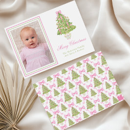 Tarjeta Festiva Watercolor Pink Nutcracker Christmas Tree Photo