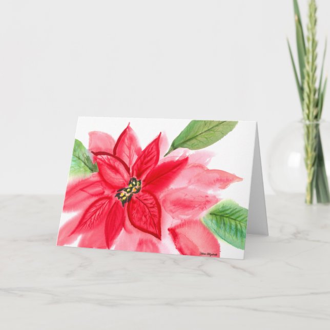 Tarjeta Festiva Watercolor Poinsettia card (Anverso)