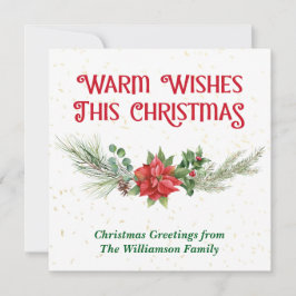 Tarjeta Festiva Watercolor Poinsettia Holly Bouquet Christmas