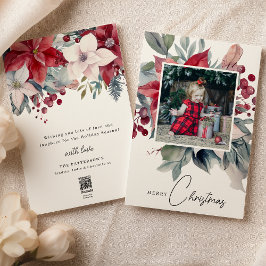 Tarjeta Festiva Watercolor Poinsettia Merry Christmas Photo