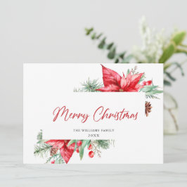 Tarjeta Festiva Watercolor Poinsettia Mistletoe Navidades Saludo