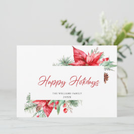 Tarjeta Festiva Watercolor Poinsettia Mistletoe Navidades Saludo