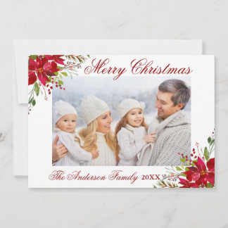 Tarjeta Festiva Watercolor Poinsettia Navidades Florales Foto
