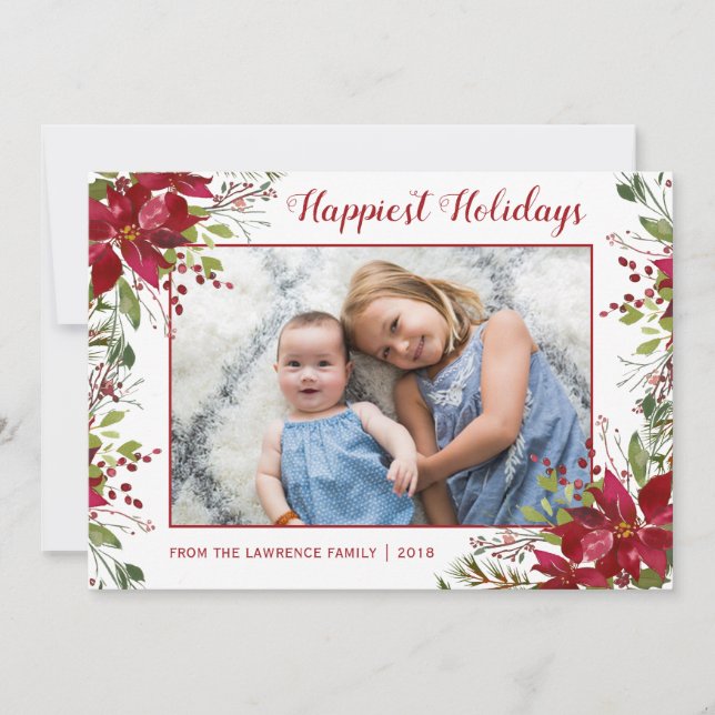 Tarjeta Festiva Watercolor Poinsettia Navidades Florales Foto (Anverso)