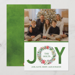 Tarjeta Festiva Watercolor Poinsettia Navidades Wreath Joy