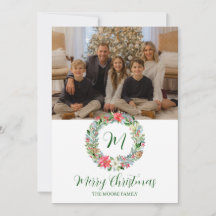 Watercolor Poinsettia Navidades Wreath Monograma