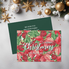 Tarjeta Festiva Watercolor Poinsettias Merry Christmas