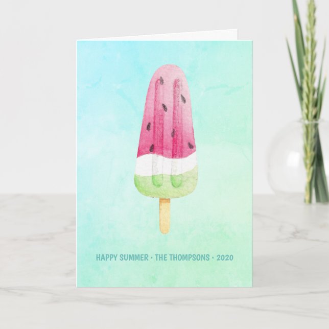 Tarjeta Festiva Watercolor Popsicle Summer Family Photo Greet (Anverso)