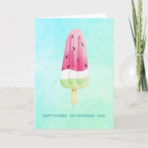Tarjeta Festiva Watercolor Popsicle Summer Family Photo Greet