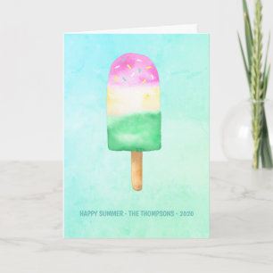 Tarjeta Festiva Watercolor Popsicle Summer Family Photo Greet