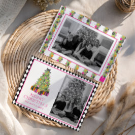Tarjeta Festiva Watercolor Preppy Bright Christmas Photo