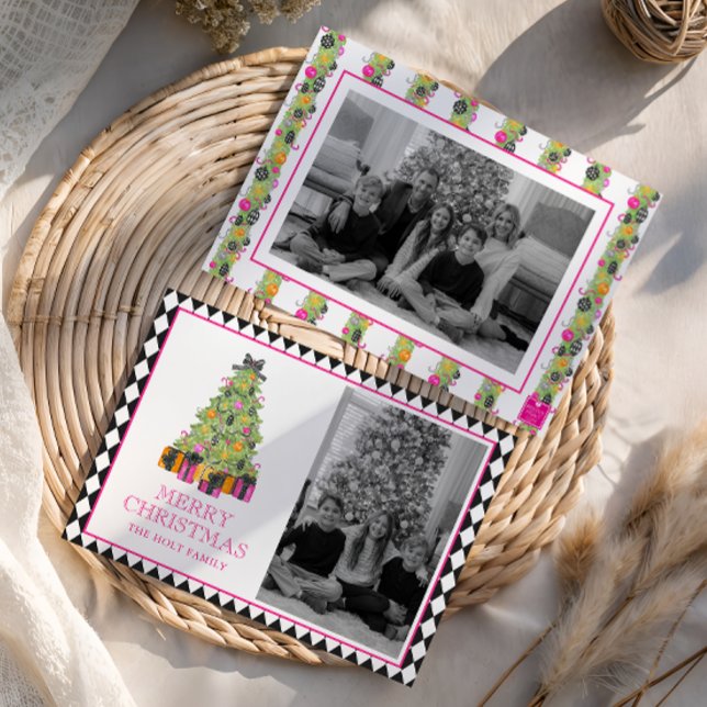 Tarjeta Festiva Watercolor Preppy Bright Christmas Photo (Subido por el creador)