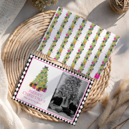 Tarjeta Festiva Watercolor Preppy Bright Christmas Photo