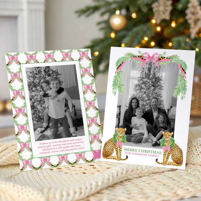 Tarjeta Festiva Watercolor Preppy Leopard Garland Christmas (Subido por el creador)