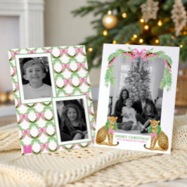 Tarjeta Festiva Watercolor Preppy Leopard Garland Christmas