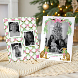 Tarjeta Festiva Watercolor Preppy Leopard Garland Christmas