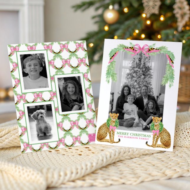 Tarjeta Festiva Watercolor Preppy Leopard Garland Christmas (Subido por el creador)