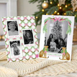 Tarjeta Festiva Watercolor Preppy Leopard Garland Christmas