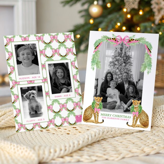 Tarjeta Festiva Watercolor Preppy Leopard Garland Christmas (Subido por el creador)