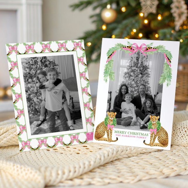 Tarjeta Festiva Watercolor Preppy Leopard Garland Christmas (Subido por el creador)