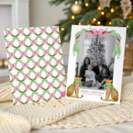 Tarjeta Festiva Watercolor Preppy Leopard Garland Christmas