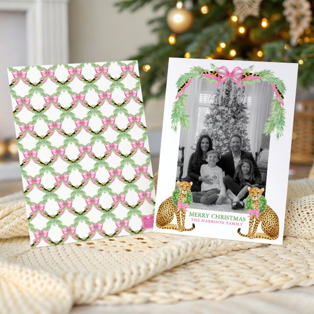 Tarjeta Festiva Watercolor Preppy Leopard Garland Christmas (Subido por el creador)