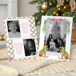 Tarjeta Festiva Watercolor Preppy Leopard Garland Christmas