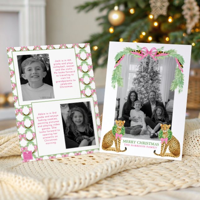 Tarjeta Festiva Watercolor Preppy Leopard Garland Christmas (Subido por el creador)