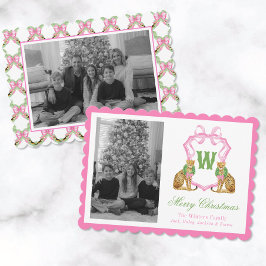 Tarjeta Festiva Watercolor Preppy Leopard Monogram Crest Photo