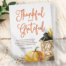 Tarjeta Festiva Watercolor Pumpkin Cornucopia Thankess Poem